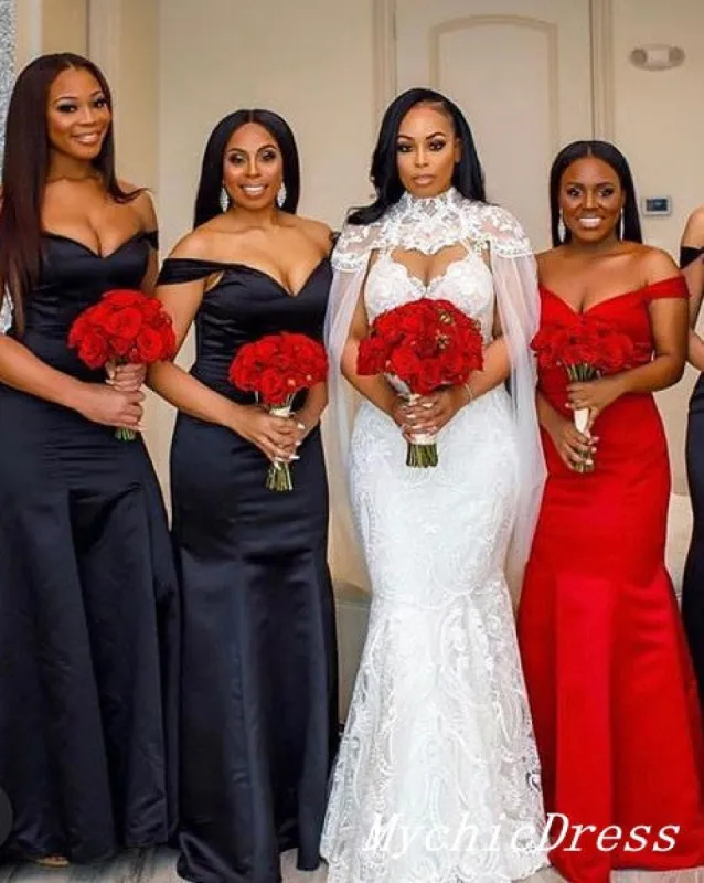 Floor Length Satin Navy Blue Bridesmaid Dresses Red Wedding Guest Dresses UK sold by My Chic Dress