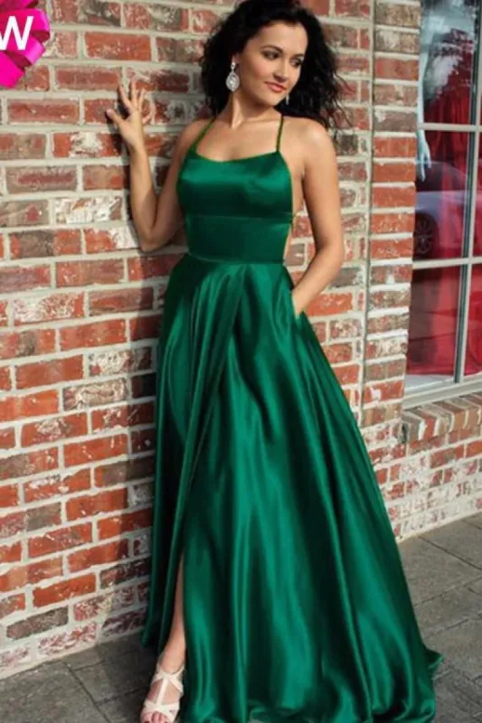 Sexy Simple Emerald Green Prom Dresses Long Evening Dress with Slit sold by My Chic Dress