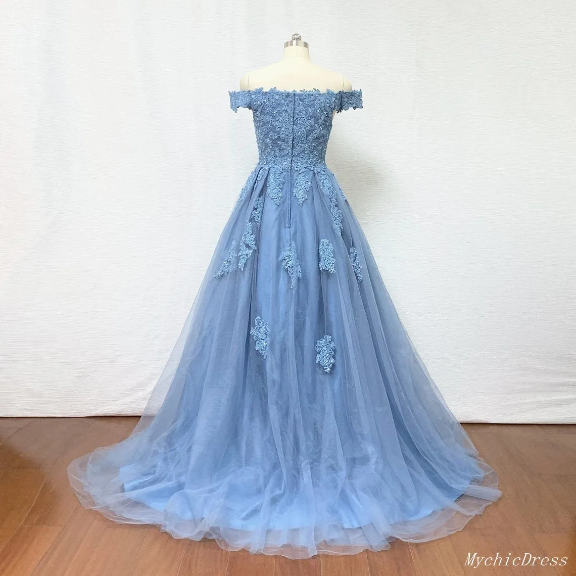 Off the Shoulder Lace Prom Dresses A Line Beaded Blue Evening Dresses sold by My Chic Dress product image thumbnail 2