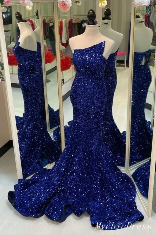 Sparkly Royal Blue Sequin Prom Dresses Mermaid Long Evening Gown sold by My Chic Dress