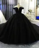 Off Shoulder Black Wedding Dresses Beaded Ball Gown Gothic Wedding Dress sold by My Chic Dress