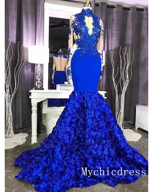 Gorgeous Royal Blue Prom Dress with Flowers Long Sleeveless Evening Dresss sold by My Chic Dress product image thumbnail 3