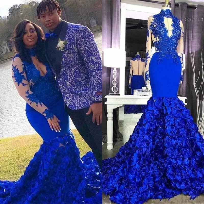 Gorgeous Royal Blue Prom Dress with Flowers Long Sleeveless Evening Dresss sold by My Chic Dress