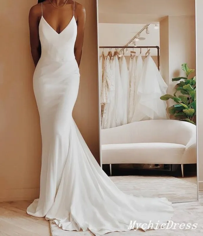 Simple Ivory Beach Boho Wedding Dresses Drop Waist Satin Women Maxi Dresses sold by My Chic Dress