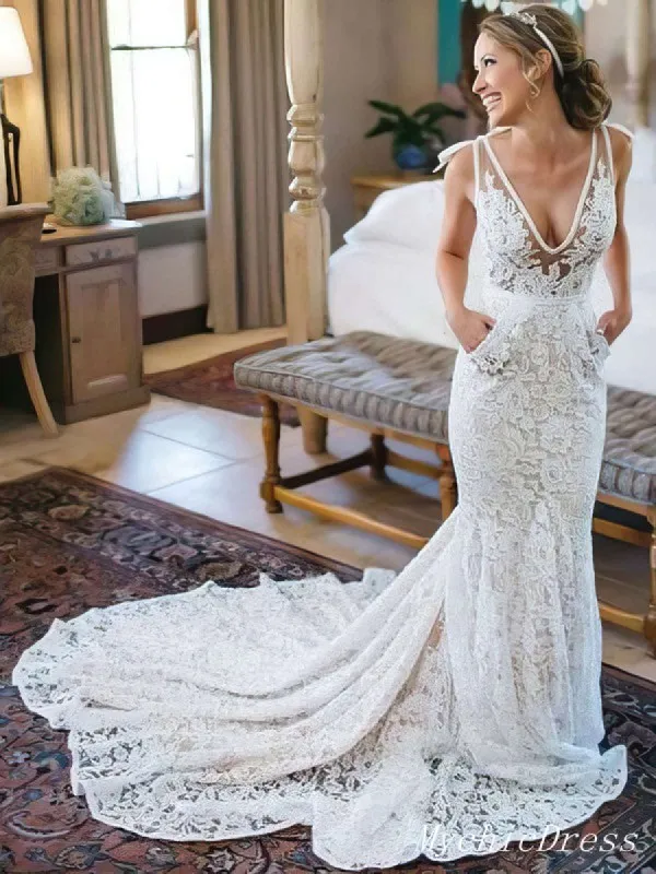 Hot Beach Wedding Dresses Lace Boho Mermaid Bridal Gowns Court Train sold by My Chic Dress