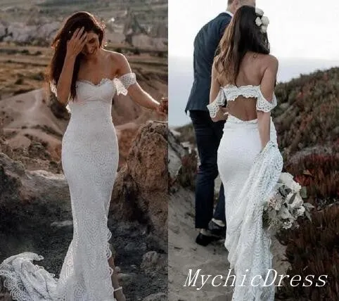 Long Beach Boho Lace Wedding Dresses Casual Mermaid Wedding Gowns sold by My Chic Dress product image thumbnail 3