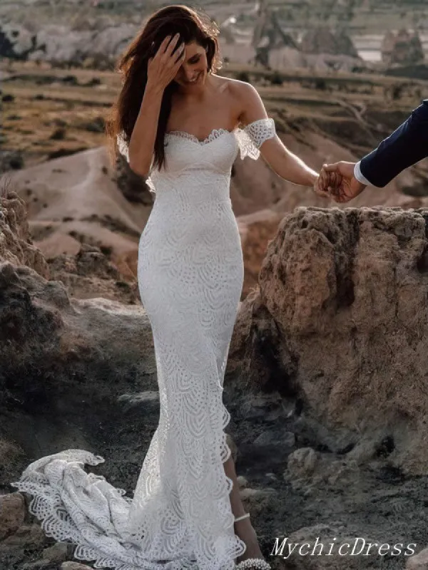 Long Beach Boho Lace Wedding Dresses Casual Mermaid Wedding Gowns sold by My Chic Dress