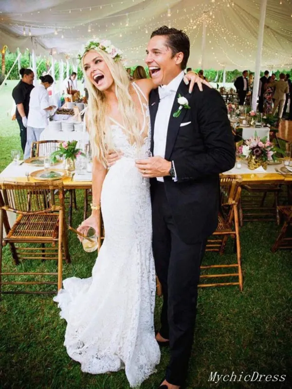 Mermaid Boho Beach Lace Wedding Dresses Country V Neck Bridal Gowns sold by My Chic Dress