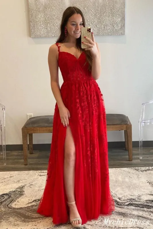 Sheath V Neck Red Lace Prom Dresses UK Long Evening Gowns sold by My Chic Dress