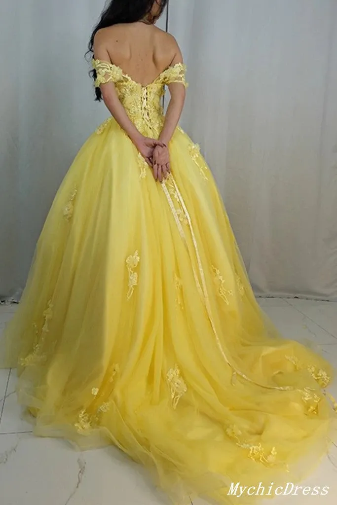 Yellow Lace Prom Dresses Tulle Appliques Long Party Dresses UK sold by My Chic Dress product image thumbnail 3