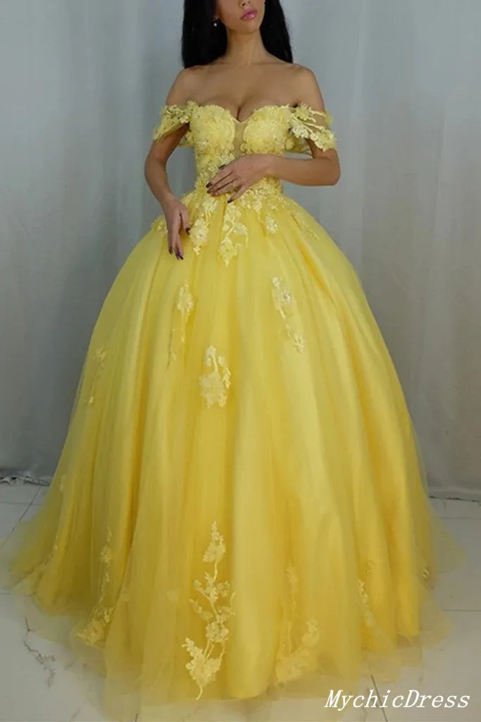 Yellow Lace Prom Dresses Tulle Appliques Long Party Dresses UK sold by My Chic Dress product image thumbnail 4