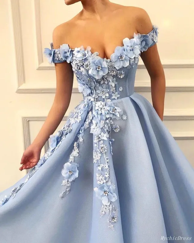 Princess Off-The-Shoulder Flower Prom Dresses A-line Appliques Long Evening Gown sold by My Chic Dress