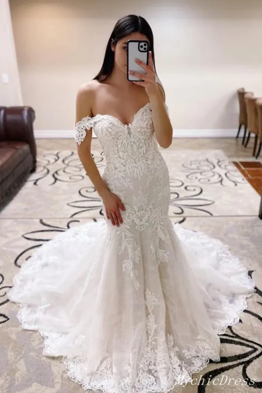 Hot Lace Mermaid Off Shoulder Beach Boho Wedding Dresses sold by My Chic Dress