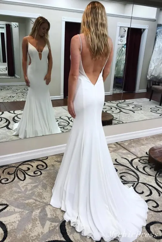 Simple Ivory Satin Beach Wedding Dresses UK Long Mermaid Maxi Dress sold by My Chic Dress