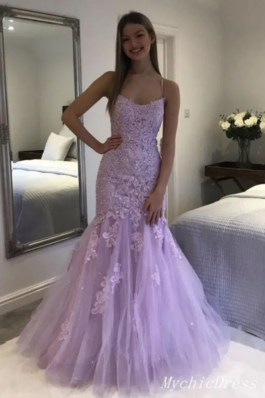 Cheap UK Violet Prom Dresses Lilac Lace Mermaid Evening Formal Gown with beaded sold by My Chic Dress