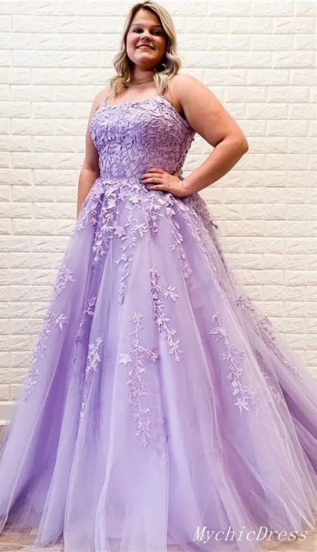 Plus Size Purple Lace Prom Dresses A Line Evening Gowns sold by My Chic Dress