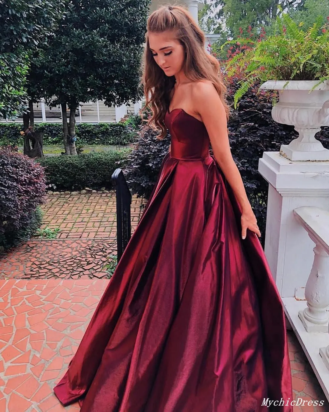 Sweetheart Strapless Burgundy Prom Dresses Floor Length Long Evening Gown sold by My Chic Dress product image thumbnail 2