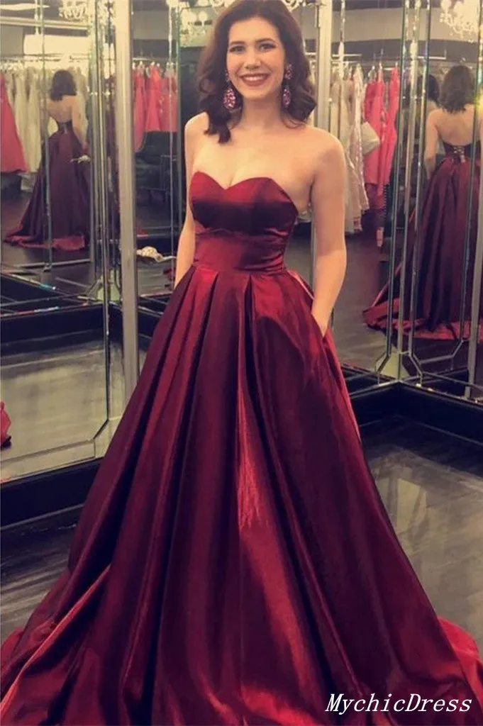 Sweetheart Strapless Burgundy Prom Dresses Floor Length Long Evening Gown sold by My Chic Dress