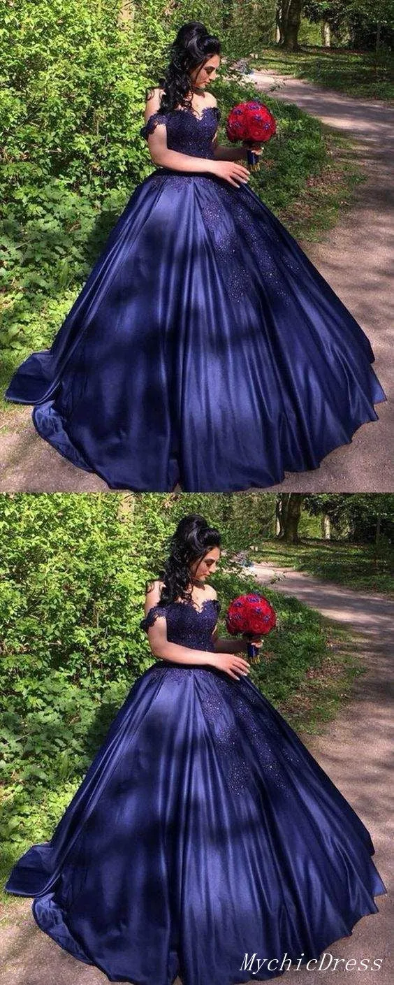 Sweetheart Navy Blue Lace Prom Dresses Ball Gown off Shoulder Quinceanera Dress sold by My Chic Dress product image thumbnail 2