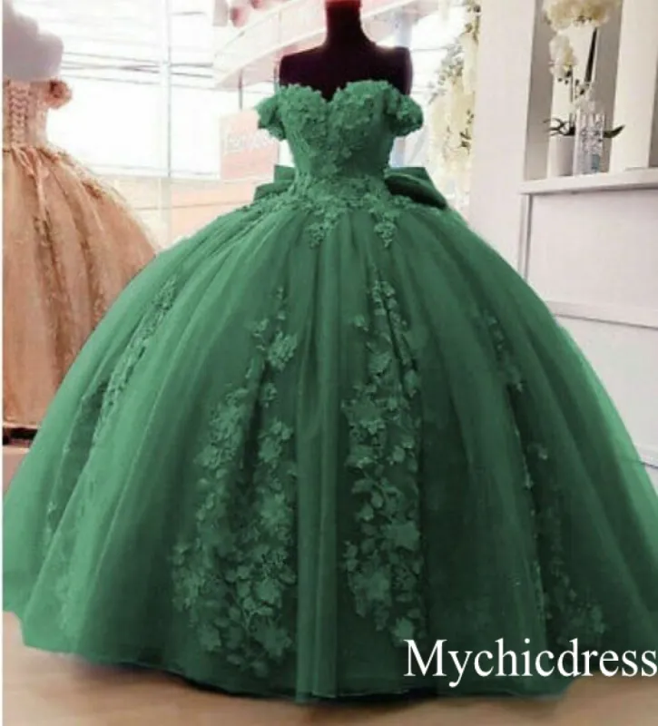 2025 Off Shoulder Vintage Quinceanera Dresses 3D Floral Applique Sweet 16 Gowns sold by My Chic Dress