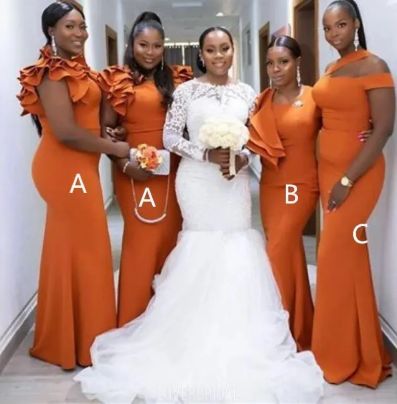 Hot Burnt Orange Bridesmaid Dresses Africa Mermaid Wedding Guest Dress sold by My Chic Dress
