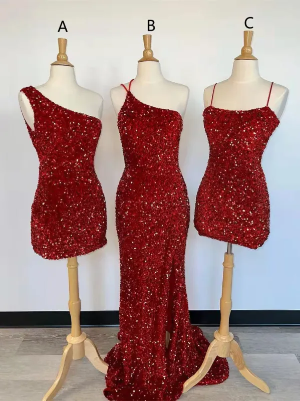 Best Burgundy Sequin Prom Dresses Mermaid Sleeveless Evening Gowns sold by My Chic Dress