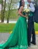 Long Simple Satin Silk Prom Dresses Green Evening Dress with Split sold by My Chic Dress