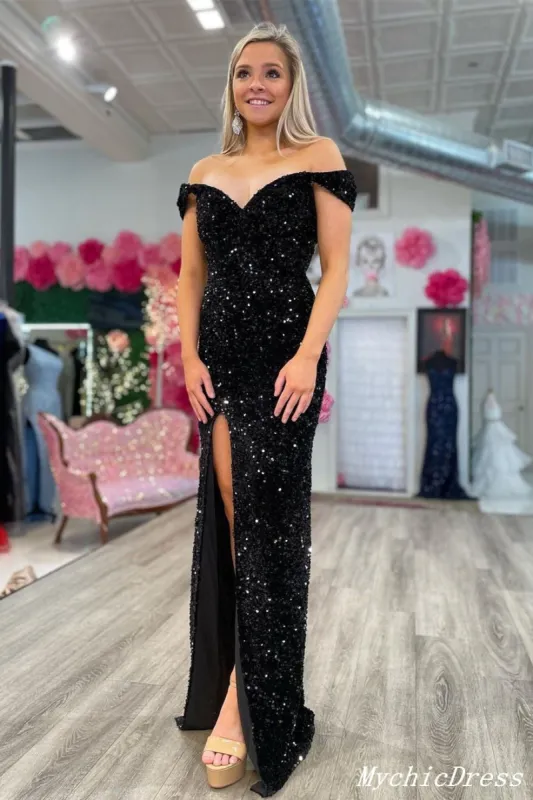 Sparkly Sequin Black Prom Dresses Mermaid Long Evening Dress sold by My Chic Dress