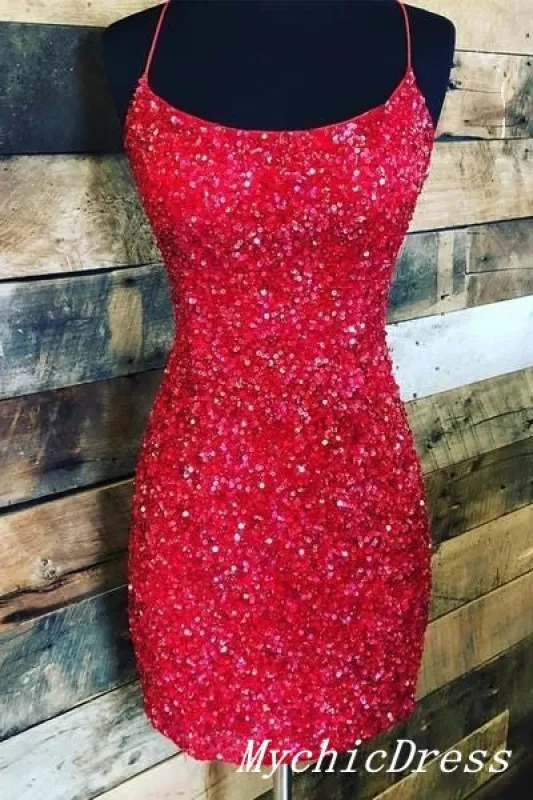 Red Short Homecoming Dresses Sequin Mermaid Hoco Dresses sold by My Chic Dress