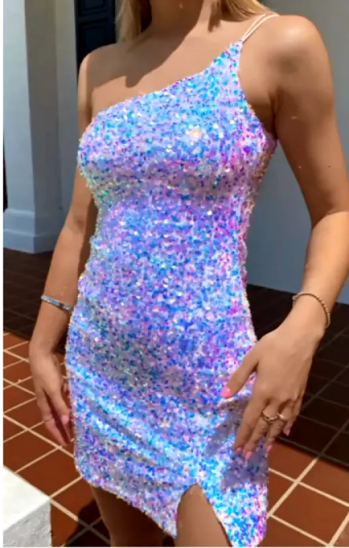 Sequin Short Prom Dresses One Shoulder Glitter Homecoming Dress sold by My Chic Dress