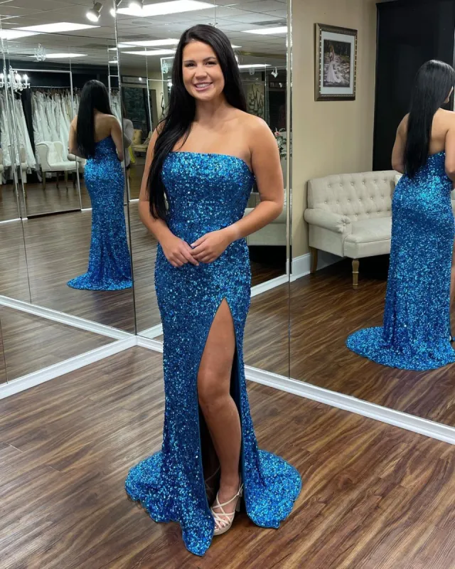 Blue Sequin Prom Dresses UK Long Mermaid Evening Gowns Sleeveless sold by My Chic Dress
