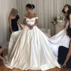A Line Satin Wedding Dresses Off the Shoulder Bridal Gown with Train sold by My Chic Dress