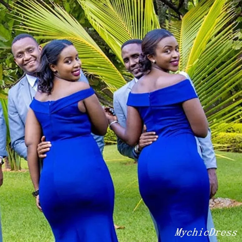 Mermaid Long Royal Blue Bridesmaid Dresses Satin African Wedding Guest Dress sold by My Chic Dress product image thumbnail 2