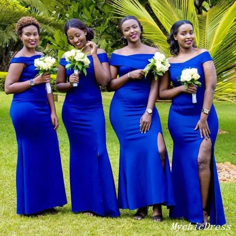 Mermaid Long Royal Blue Bridesmaid Dresses Satin African Wedding Guest Dress sold by My Chic Dress