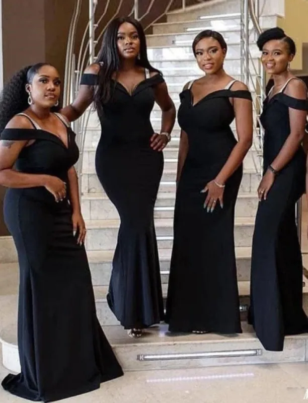 Black Off the Shoulder Bridesmaid Dresses Satin Wedding Guest Dresses sold by My Chic Dress