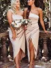 Short Champagne Satin Bridesmaid Dresses One Shoulder Wedding Guest Dresses sold by My Chic Dress