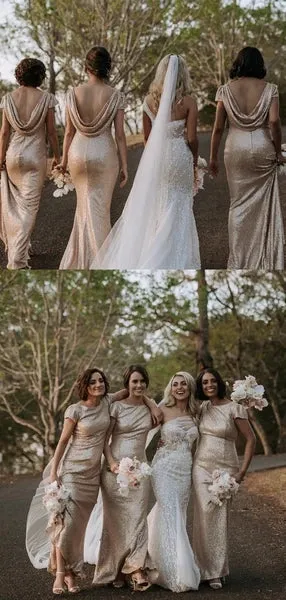 Simple Round Neck Mermaid Sequin Bridesmaid Dresses Sexy Party Dresses sold by My Chic Dress product image thumbnail 2