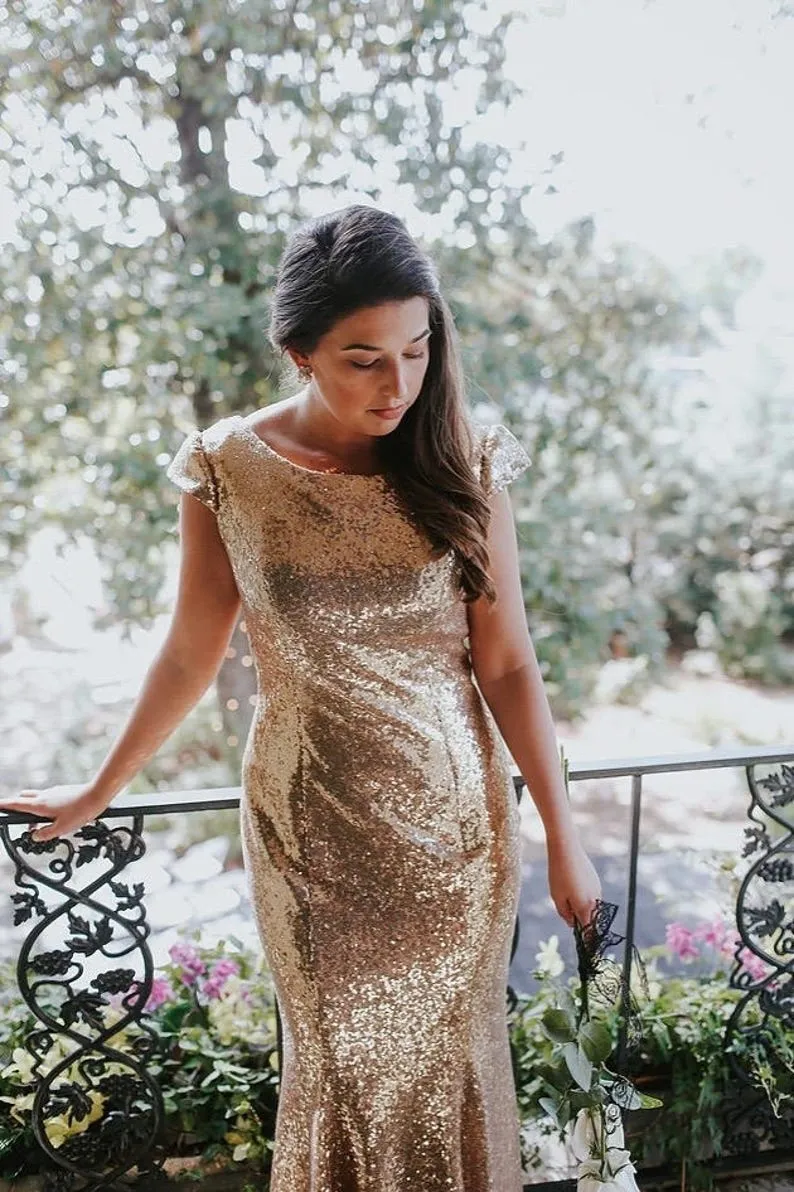 Simple Round Neck Mermaid Sequin Bridesmaid Dresses Sexy Party Dresses sold by My Chic Dress product image thumbnail 3