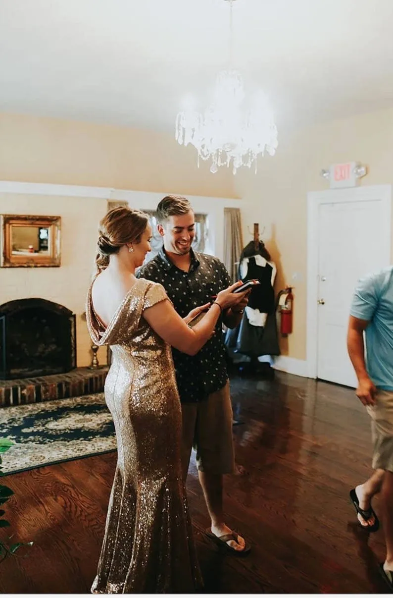 Simple Round Neck Mermaid Sequin Bridesmaid Dresses Sexy Party Dresses sold by My Chic Dress product image thumbnail 4