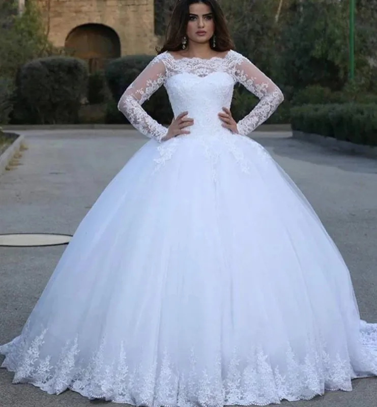 Modest Long Sleeves Wedding Dresses Lace Winter Ball Gown Formal Party Dress sold by My Chic Dress