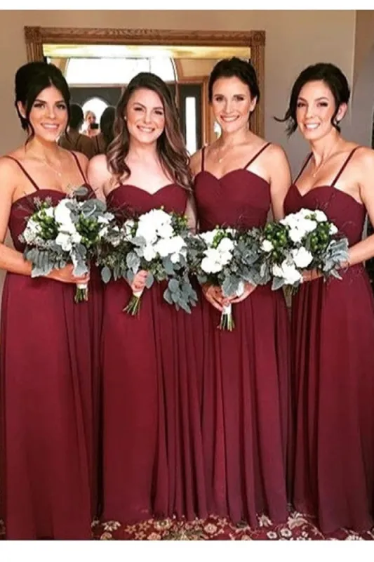 Burgundy Sweetheart Chiffon Bridesmaid Dresses Spaghetti Straps sold by My Chic Dress