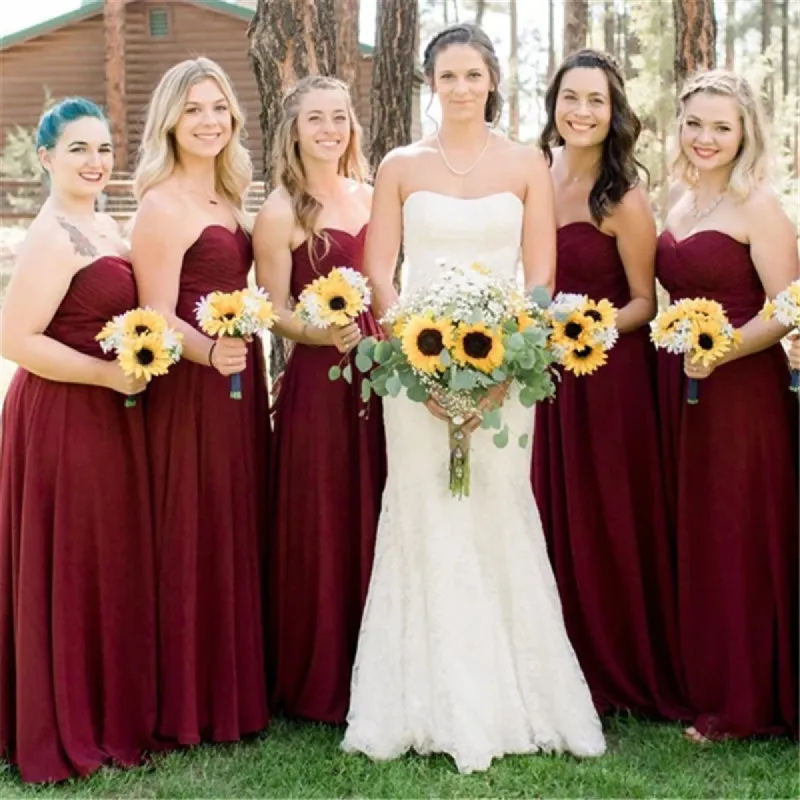 Sweetheart Burgundy Bridesmaid Dresses Chiffon Long Wedding Guest Dress sold by My Chic Dress