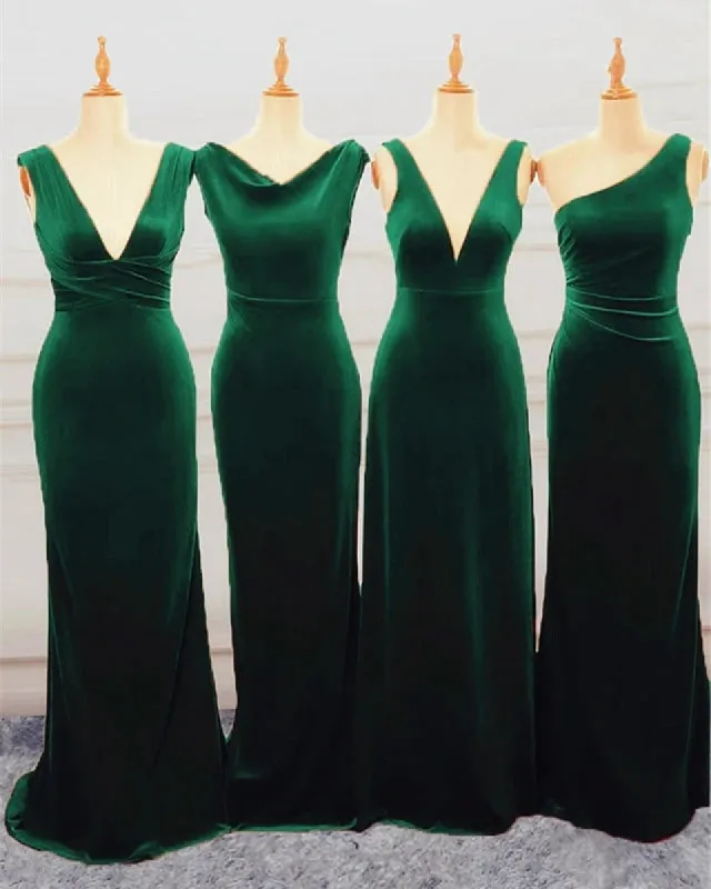 Floor Length Green Velvet Bridesmaid Dresses Mixed Wedding Guest Dress sold by My Chic Dress