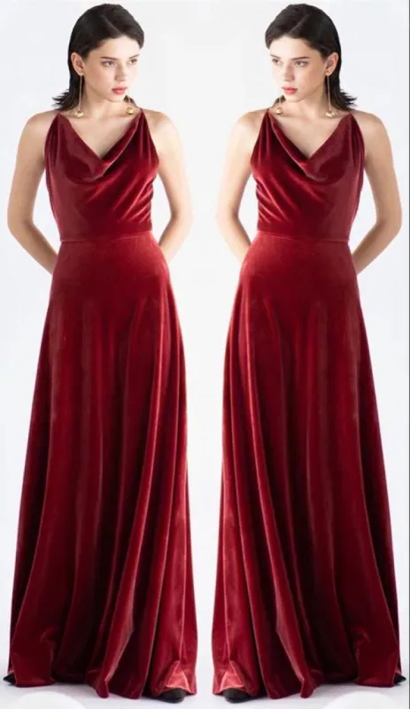Rust Velvet Bridesmaid Dresses V Neck Sleeveless Wedding Guest Dress sold by My Chic Dress