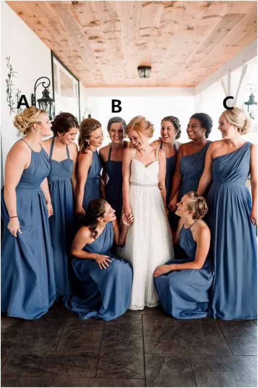 Floor Length Long Mismatched Dusty Blue Bridesmaid Dresses Chiffon sold by My Chic Dress