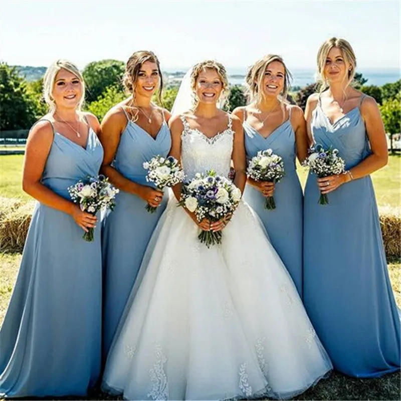 Simple V Neck Chiffon Navy Blue Bridesmaid Dresses Spaghetti Straps sold by My Chic Dress product image thumbnail 2