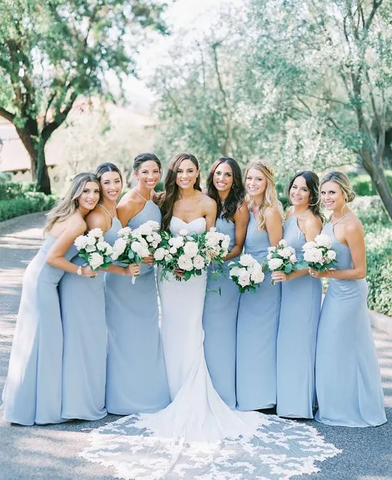 Simple Chiffon Halter Dusty Blue Bridesmaid Dresses under 100 sold by My Chic Dress product image thumbnail 2