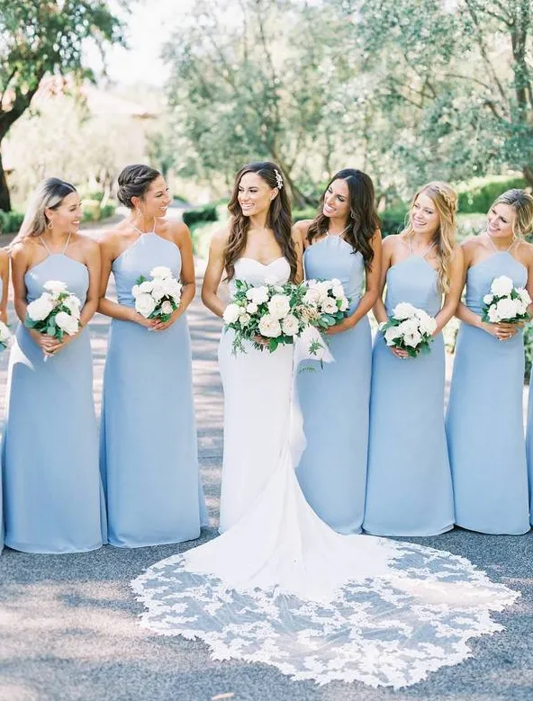 Simple Chiffon Halter Dusty Blue Bridesmaid Dresses under 100 sold by My Chic Dress