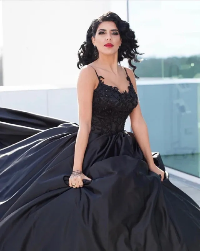 Lace Black Satin Wedding Dresses Embroidery Ball Gowns Quinceanera Dresses sold by My Chic Dress