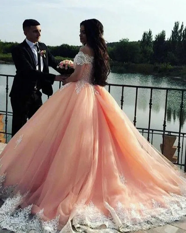 Off The Shoulder Lace Pink Quinceanera Dresses Ball Gown Sweet 16 Dress sold by My Chic Dress product image thumbnail 2